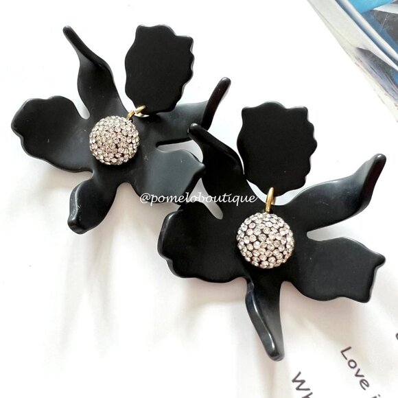 Lele Sadoughi Small Crystal Lily Earrings Jet - Picture 2 of 7